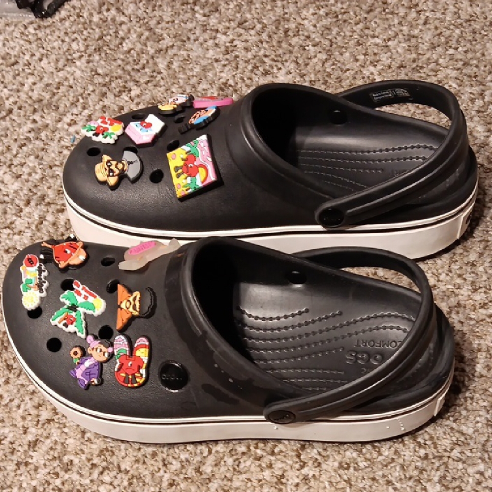 CROCS Black Clogs with Colorful Jibbitz Charms